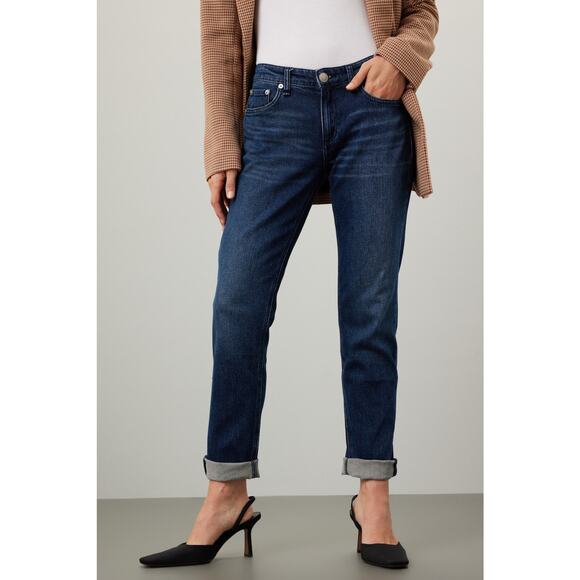 RAG & BONE Dark Wash Denim Dre Low Rise Subtle Cuff Boyfriend Jeans Size 26 - Picture 3 of 14